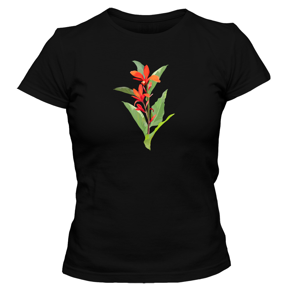 koszulka damska czarna tropikalny kwiat