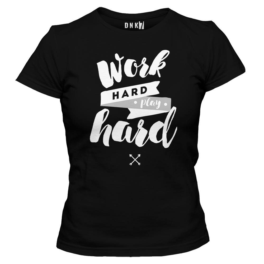 koszulka damska czarna work hard play hard