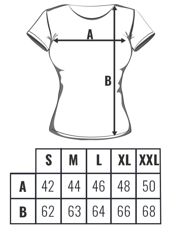 koszulka damska JHK, tabela rozmiarów