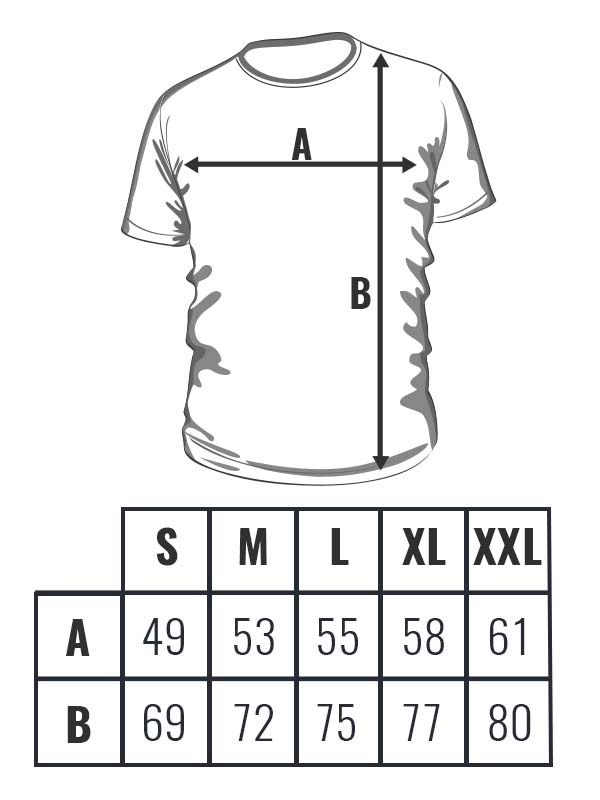 Koszulka męska JHK - tabela rozmiarów