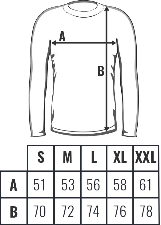koszulka męska z długim rękawem JHK, tabela rozmiarów