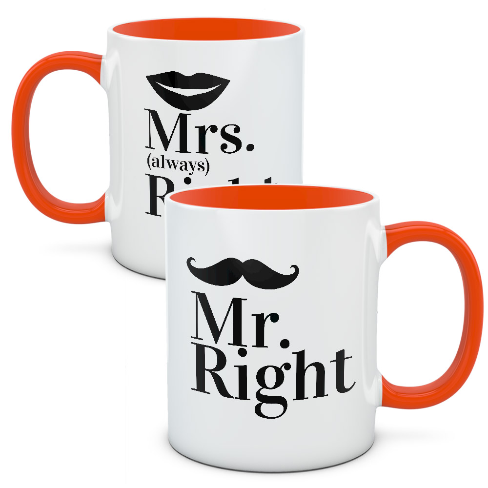 Kubki dla par, zakochanych, zestaw Mr & Mrs Right 3