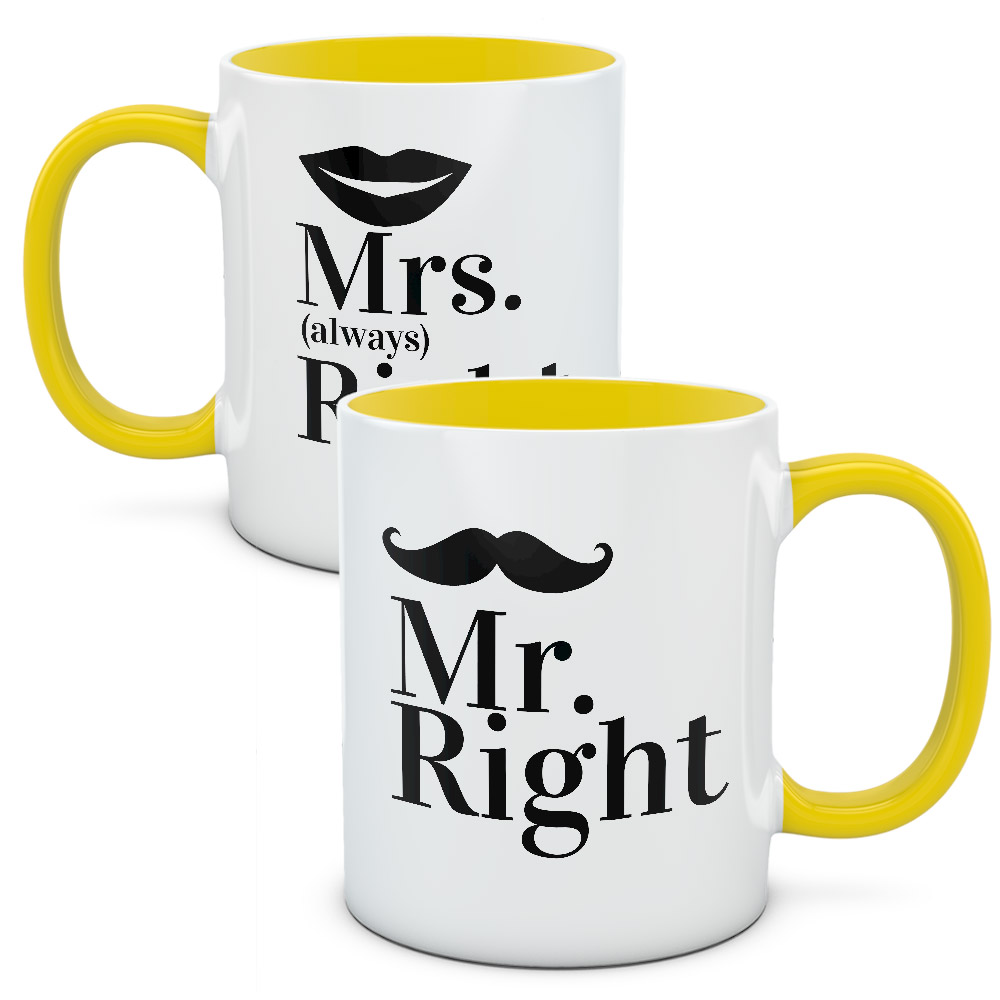 Kubki dla par, zakochanych, zestaw Mr & Mrs Right 3