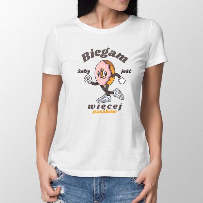 Koszulka damska Biegam żeby jeść więcej pączków