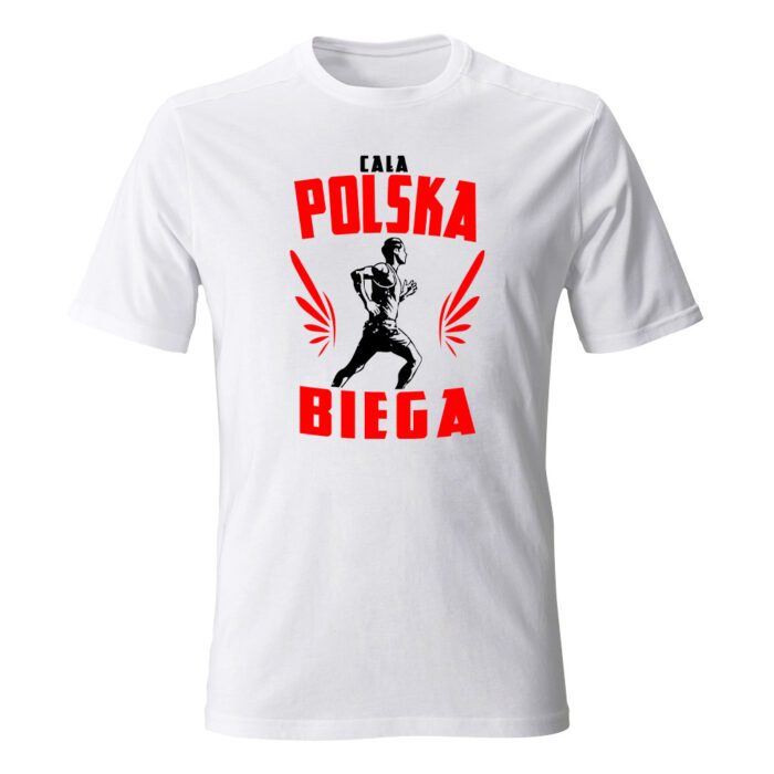 Koszulka męska Cała Polska biega, kolor biały