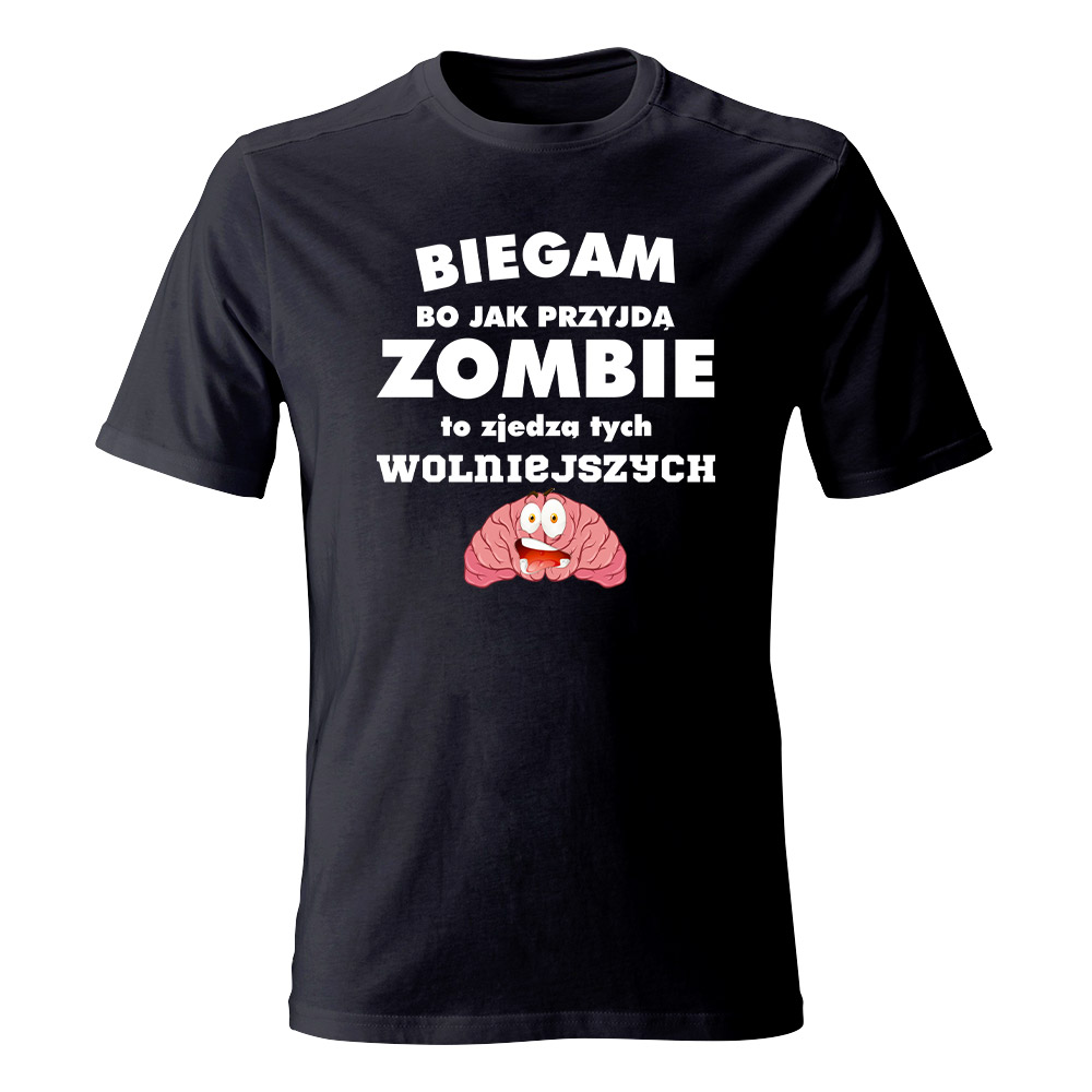 Koszulka męska Biegam bo jak przyjdą zombie, kolor czarny