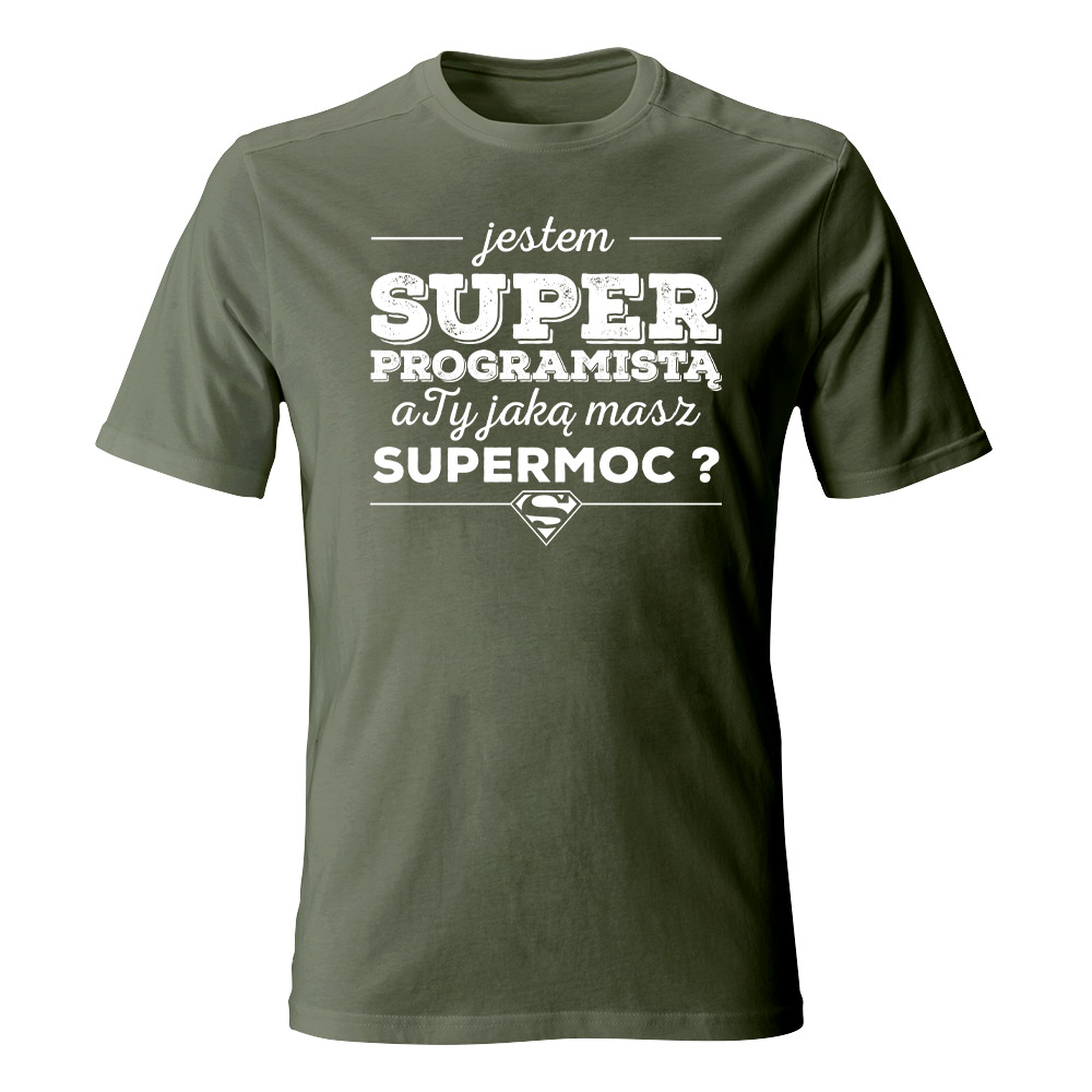 Koszulka męska Jestem super programistą, kolor zielony khaki