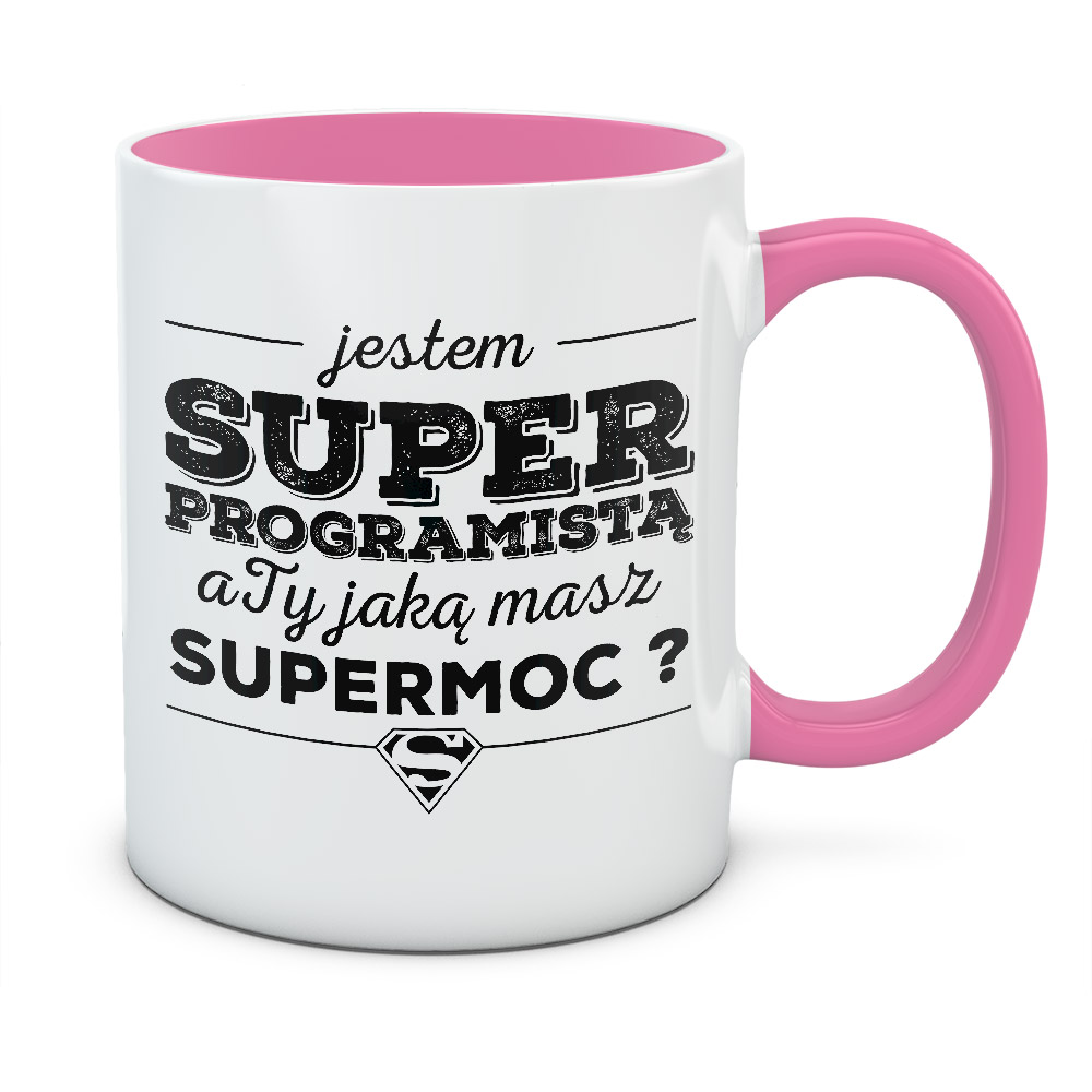 Kubek Jestem super programistą, kolor różowy