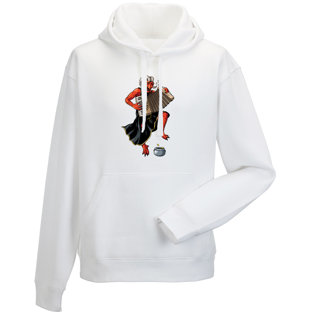 Bluza męska z kapturem z nadrukiem Diabelski Akordeonista, kolor biały