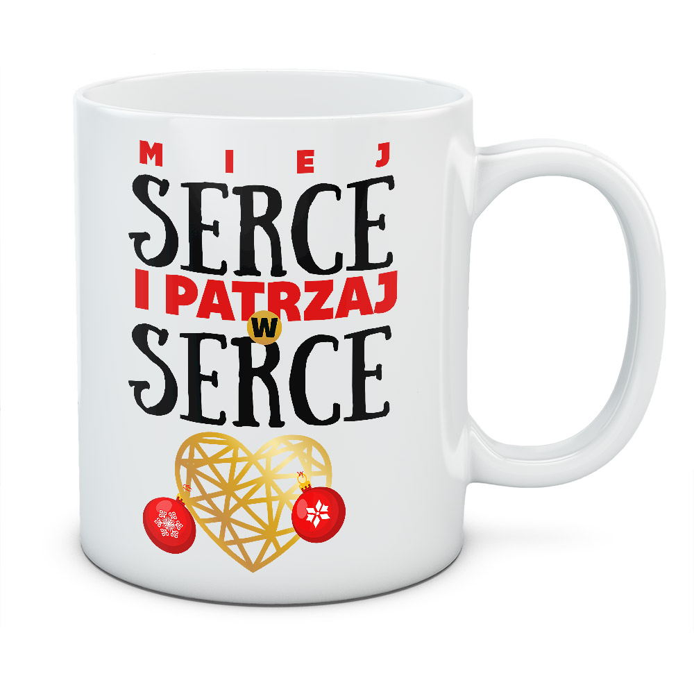 Kubek świąteczny Patrzaj w serce, kolor biały