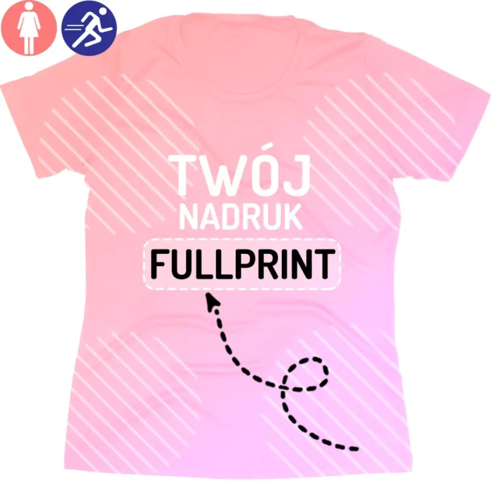 koszulka damska sportowa fullprint z własnym nadrukiem, główna grafika