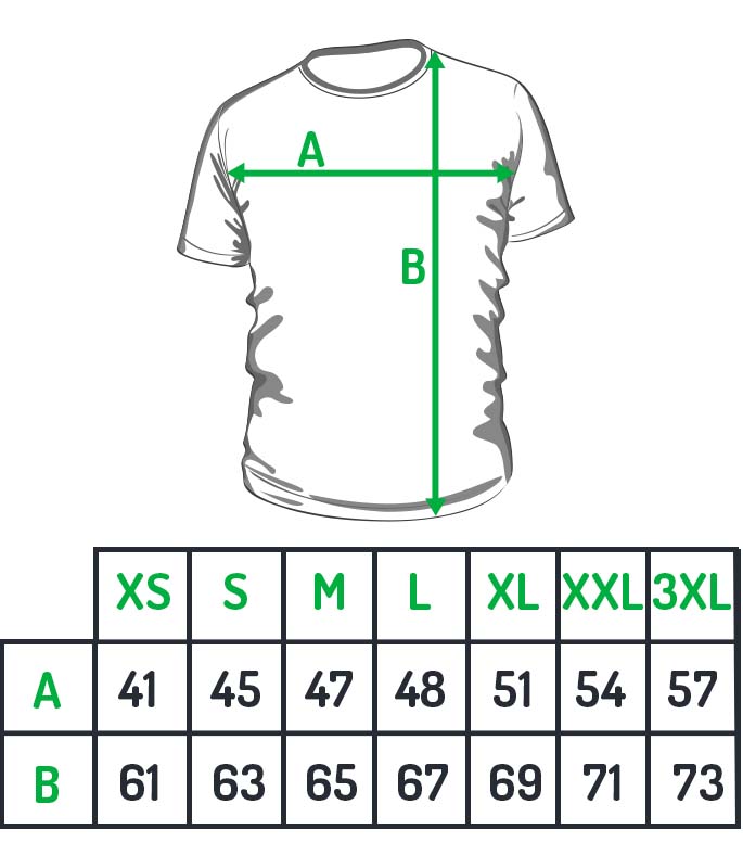 koszulka męska fullprint, tabela rozmiarów