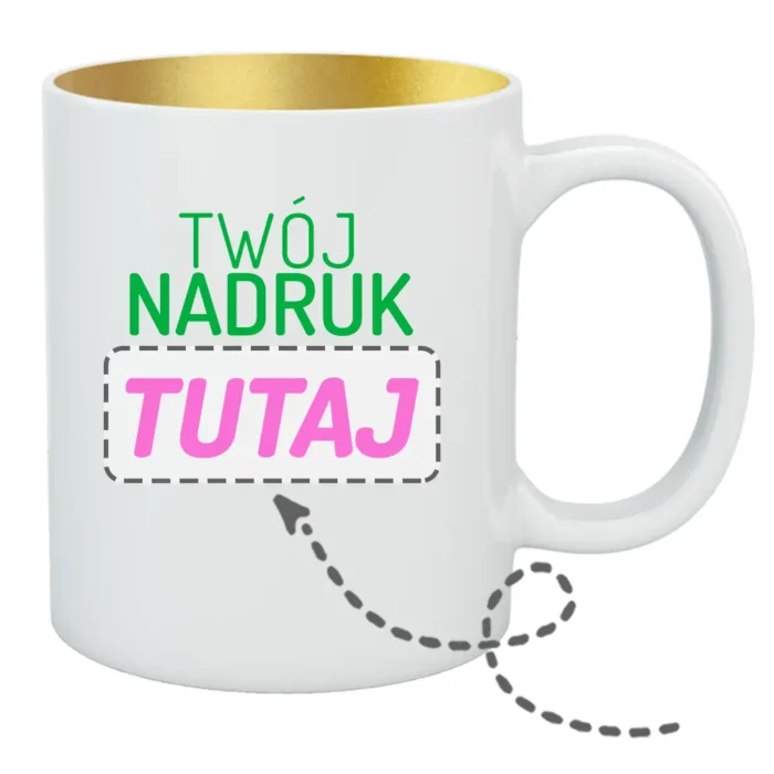 kubek z metalicznym wnętrzem z własnym nadrukiem, główna grafika