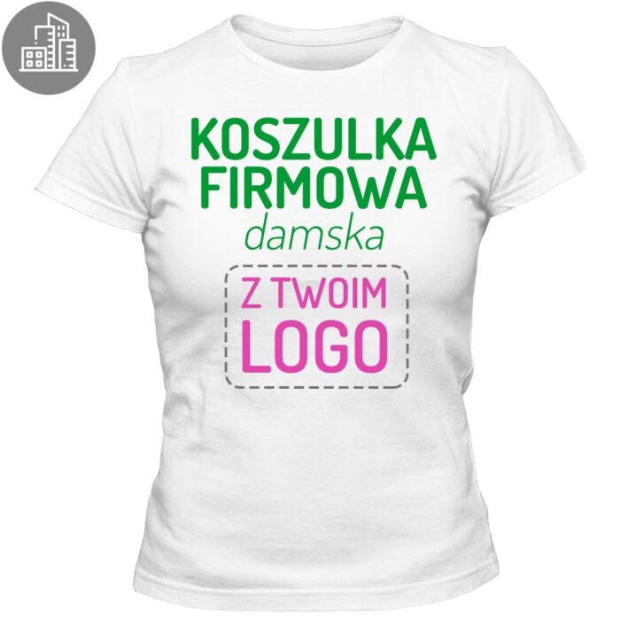 damska koszulka firmowa z własnym logo, grafika produktowa