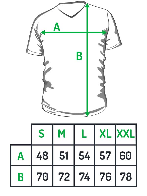 koszulka męska v-neck SOL'S, tabela rozmiarów