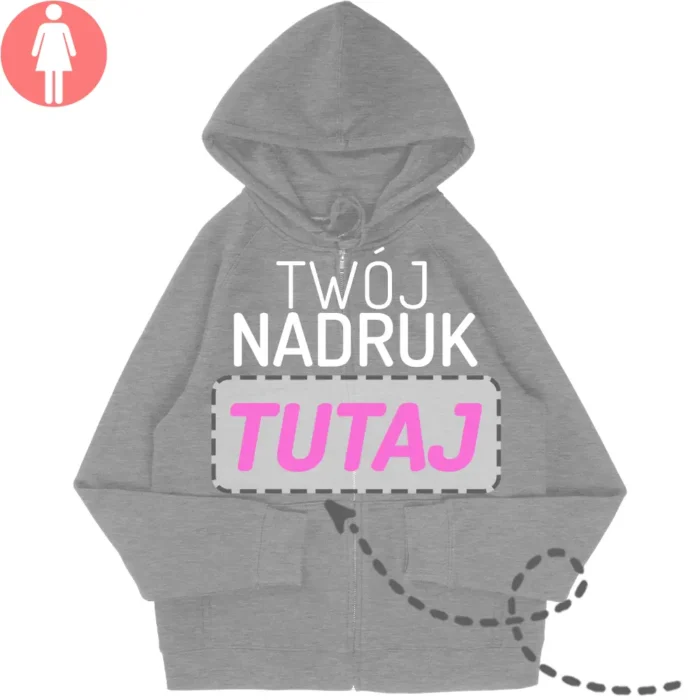 bluza damska rozpinana z kapturem z własnym nadrukiem, główna grafika
