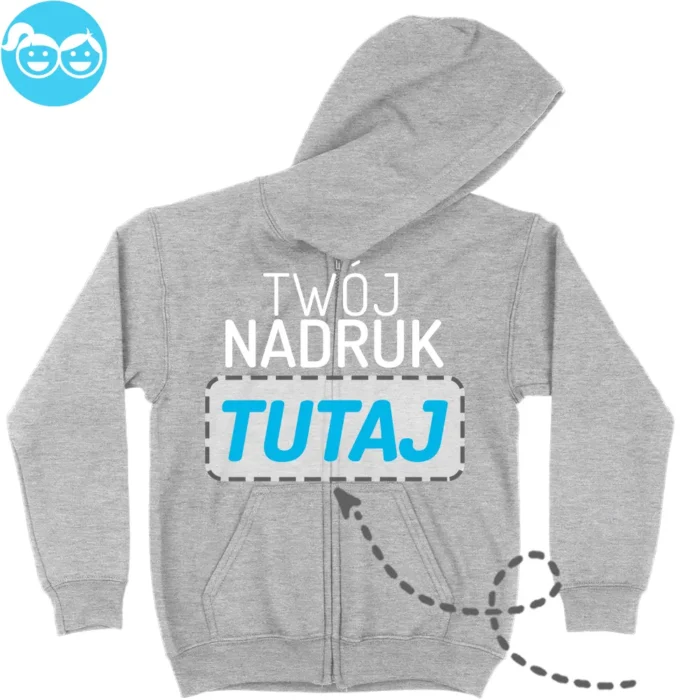 bluza dziecięca rozpinana z kapturem z własnym nadrukiem, główna grafika