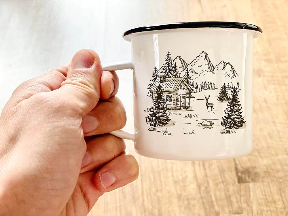 kubek emaliowany z własnym nadrukiem