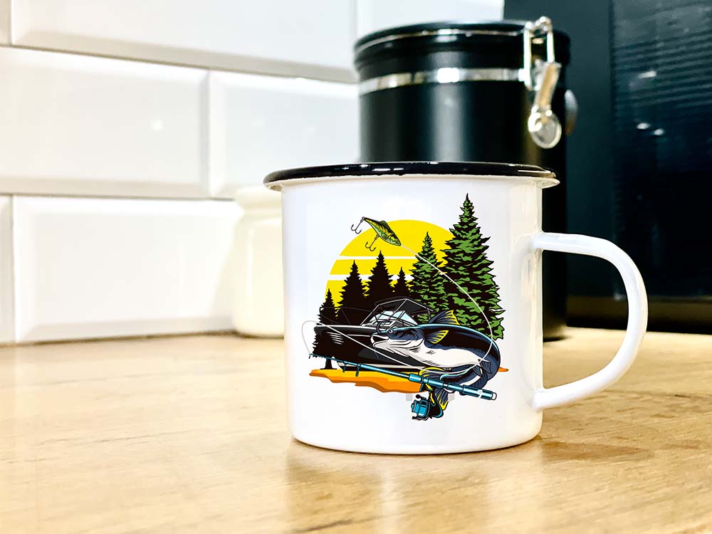 kubek emaliowany z własnym nadrukiem