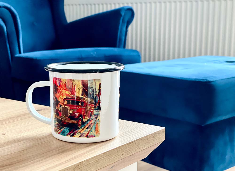 kubek emaliowany z własnym nadrukiem