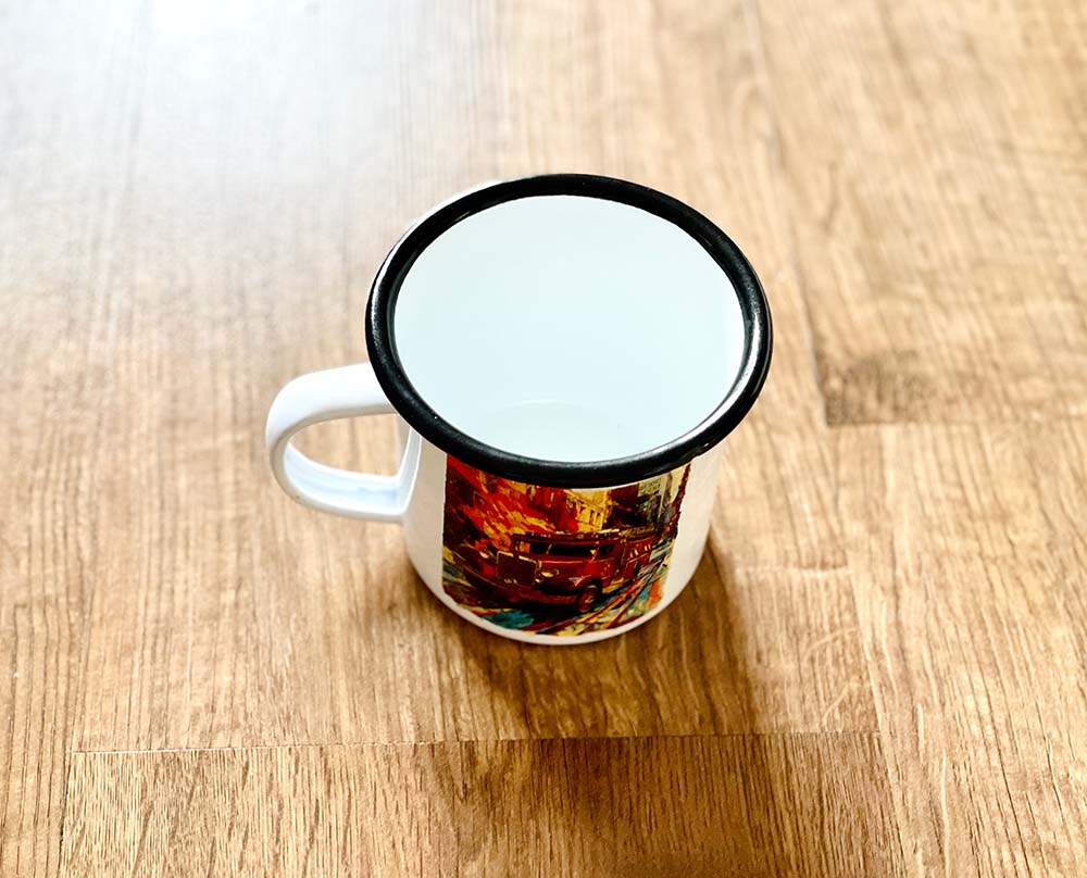 kubek emaliowany z własnym nadrukiem