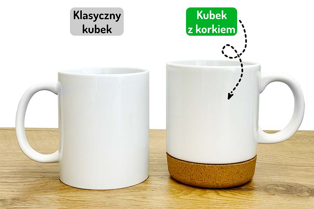 kubek z korkową podstawką, porównanie ze zwykłym kubkiem