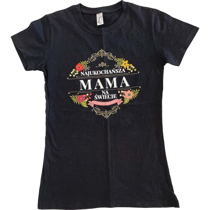 koszulka damska czarna najukochańsza mama na świecie M