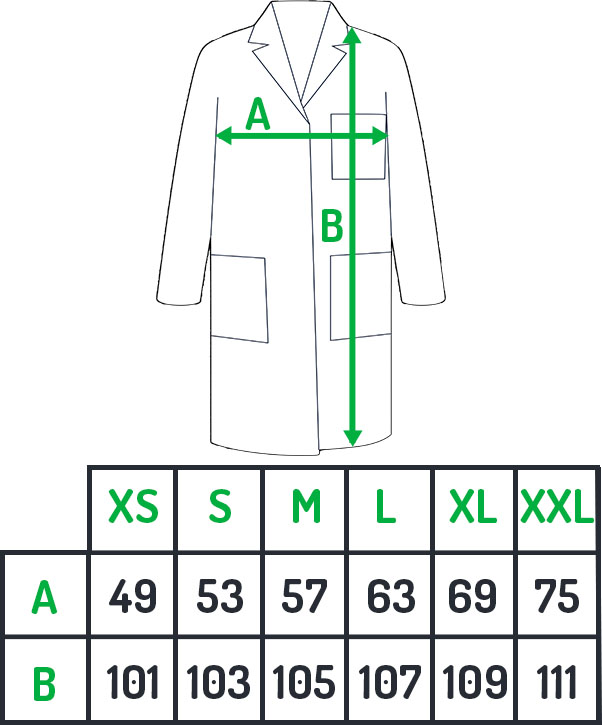 fartuch damski, tabela rozmiarów