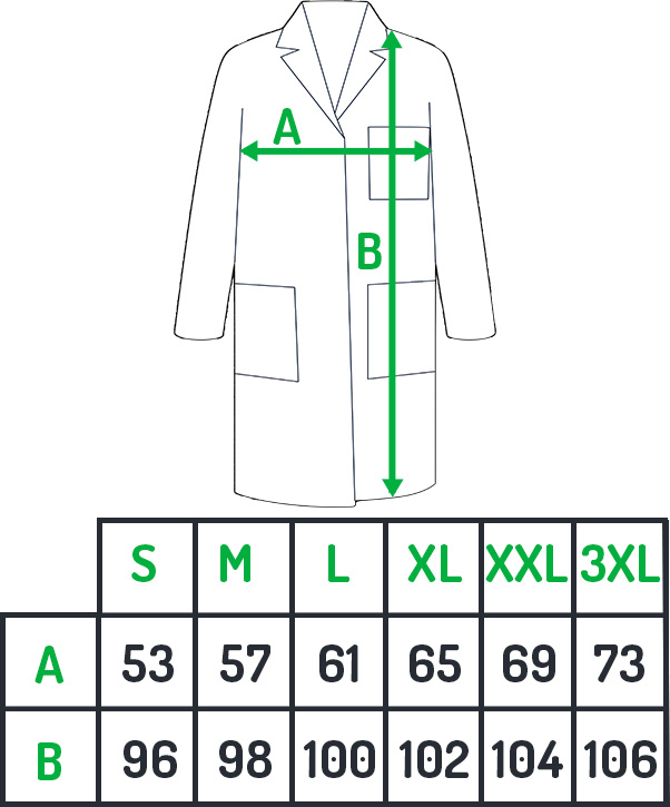 fartuch męski, tabela rozmiarów