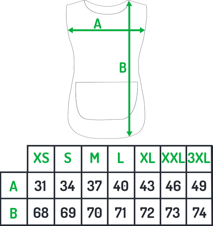 tunika damska bez rękawów, tabela rozmiarów
