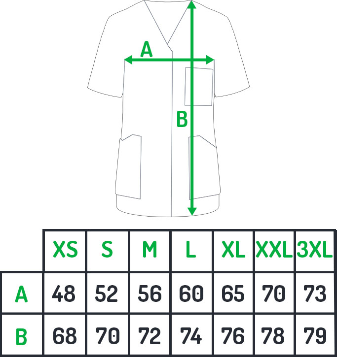 tunika damska rozpinana, tabela rozmiarów