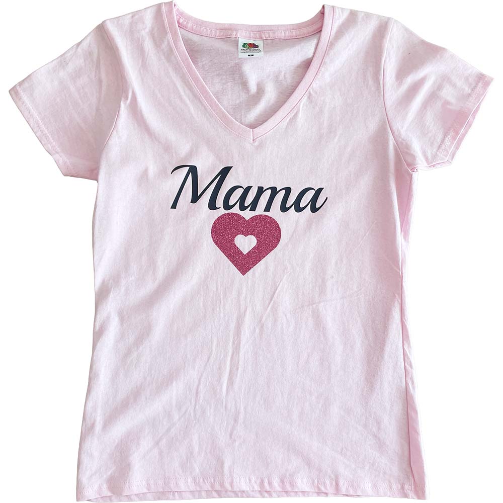 Koszulka różowa Mama brokatowe serce S