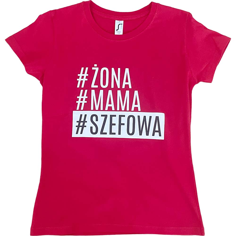 Koszulka damska czerwona #Żona #Mama #Szefowa