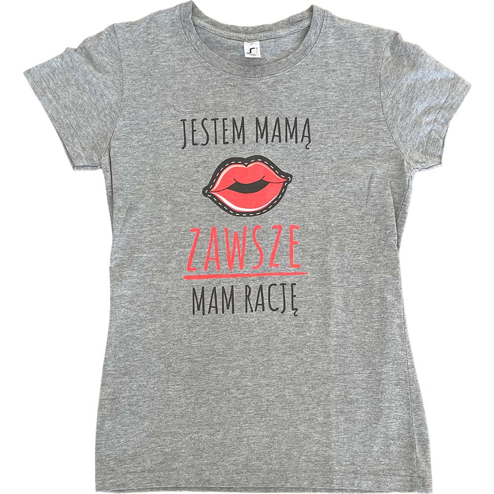 Koszulka damska szary melanż Jestem mamą zawsze mam rację M