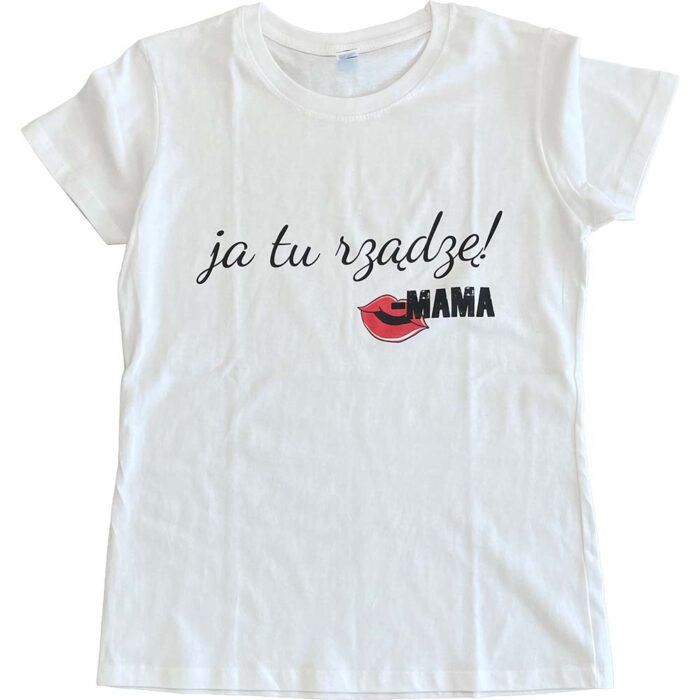 Koszulka damska biała Ja tu rządzę mama L