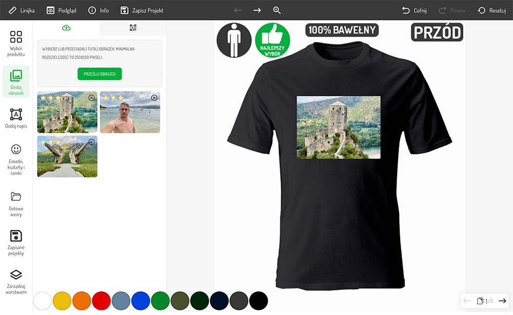 Kreator koszulek – dodawanie grafiki i napisu do projektu