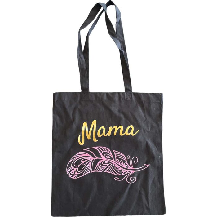 Torba bawełniana mama z piórkiem czarna