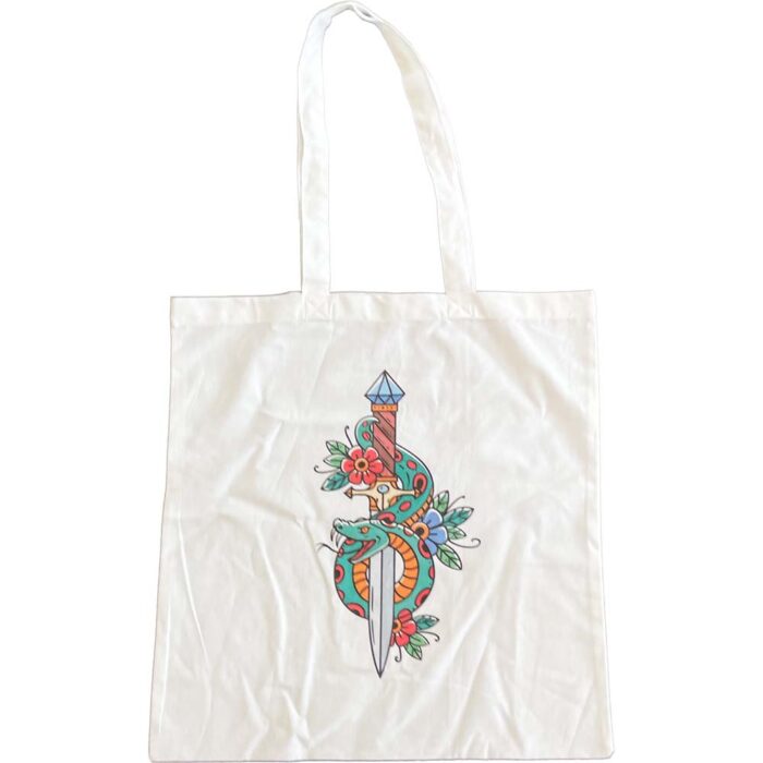 Torba bawełniana sztylet z wężem biała