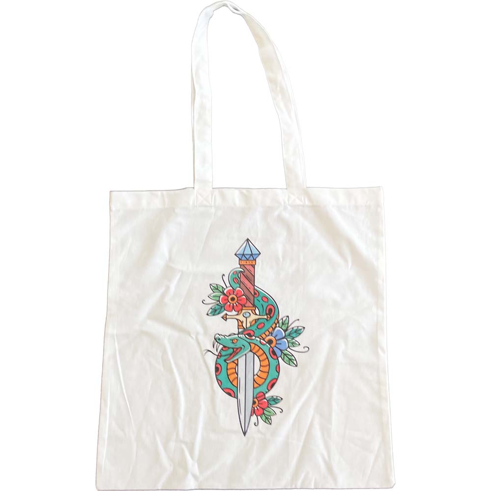 Torba bawełniana sztylet z wężem biała
