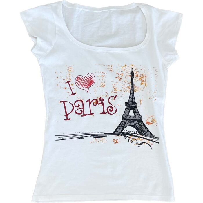 Koszulka damska I love Paris z wieżą Eiffla biała S
