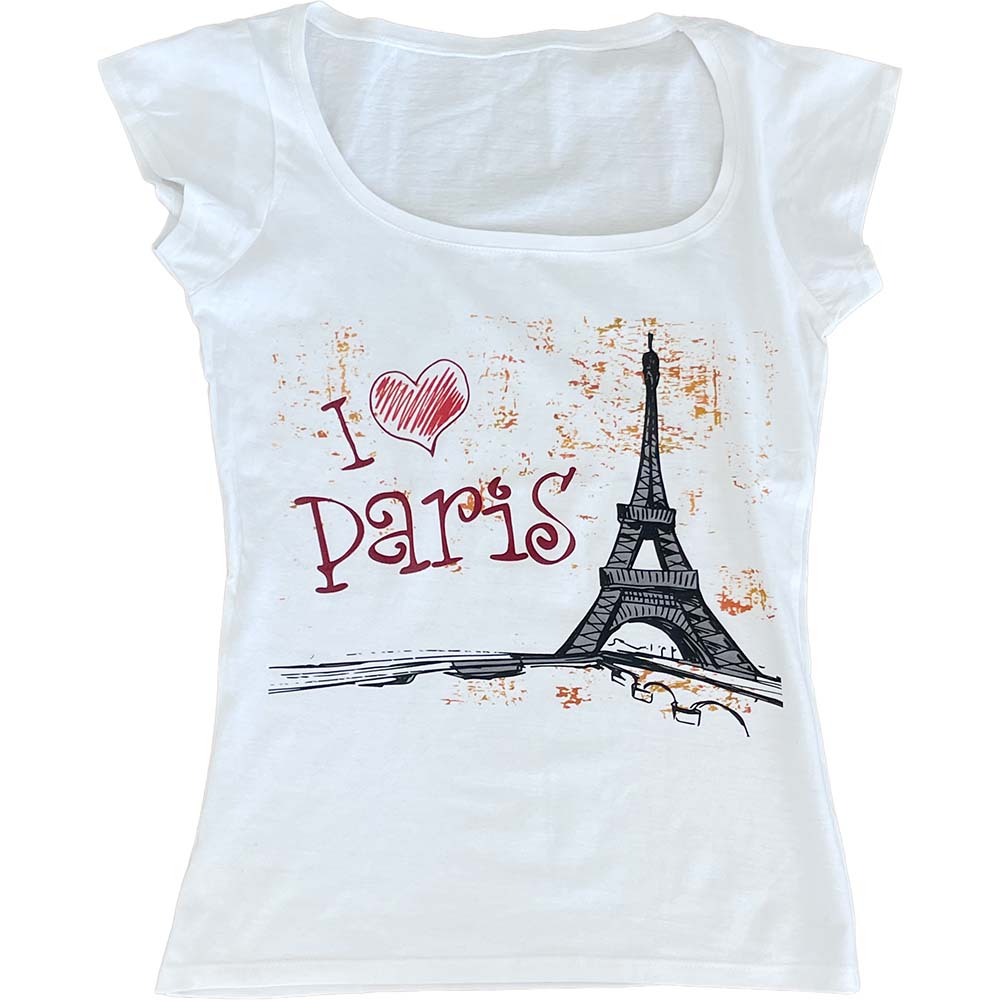 Koszulka damska I love Paris z wieżą Eiffla biała S