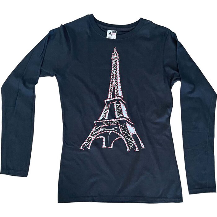 Koszulka maks długi rękaw czarna Wieża Eiffla S