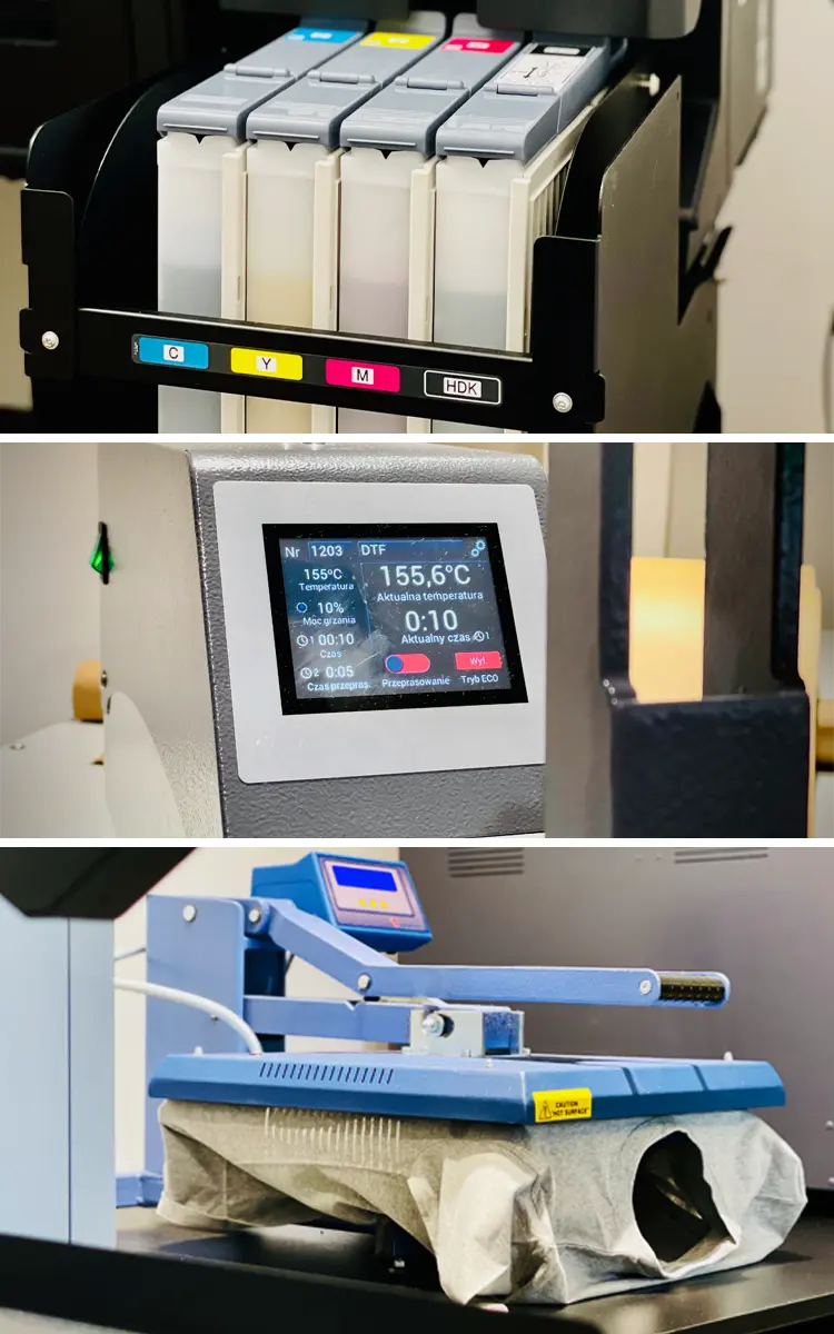 kolaż detali z produkcji w. T-shirt Gallery