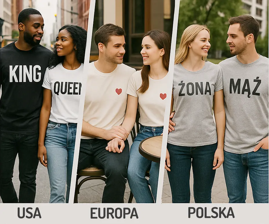 Kolaż trendów: koszulki dla par w USA, Europie i Polsce