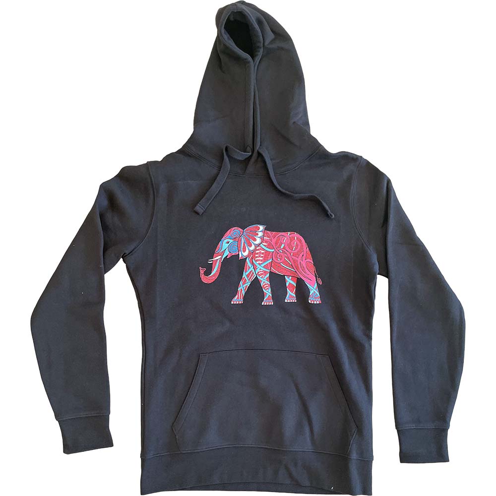 Bluza damska z kapturem czarna Słoń indyjski M