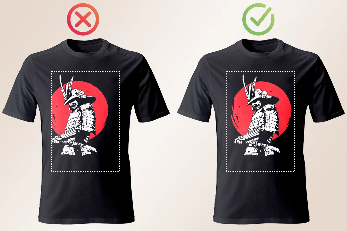 Błędy przy projektowaniu koszulki - obrazek poza obszarem nadruku