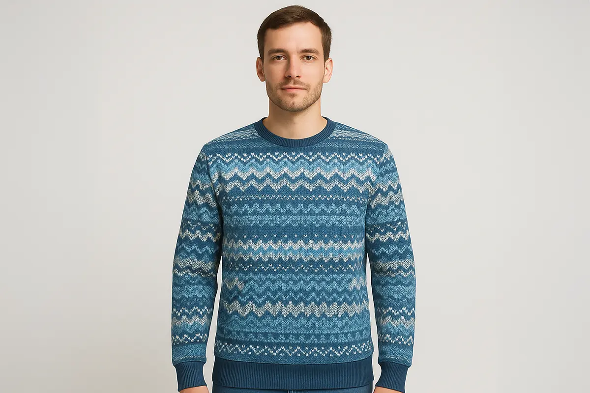 Męska bluza FULLPRINT bez kaptura, stylizowana jak sweter — print „dziergany”.