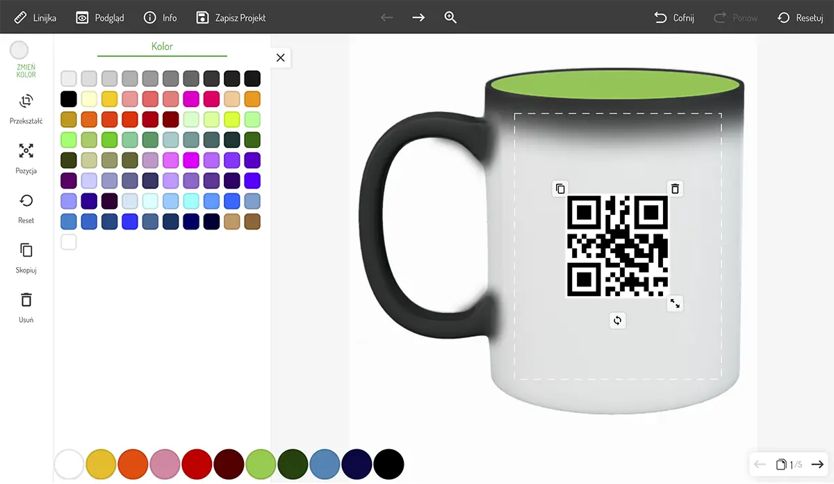 kreator nadruków - dodawanie kodu QR na kubek