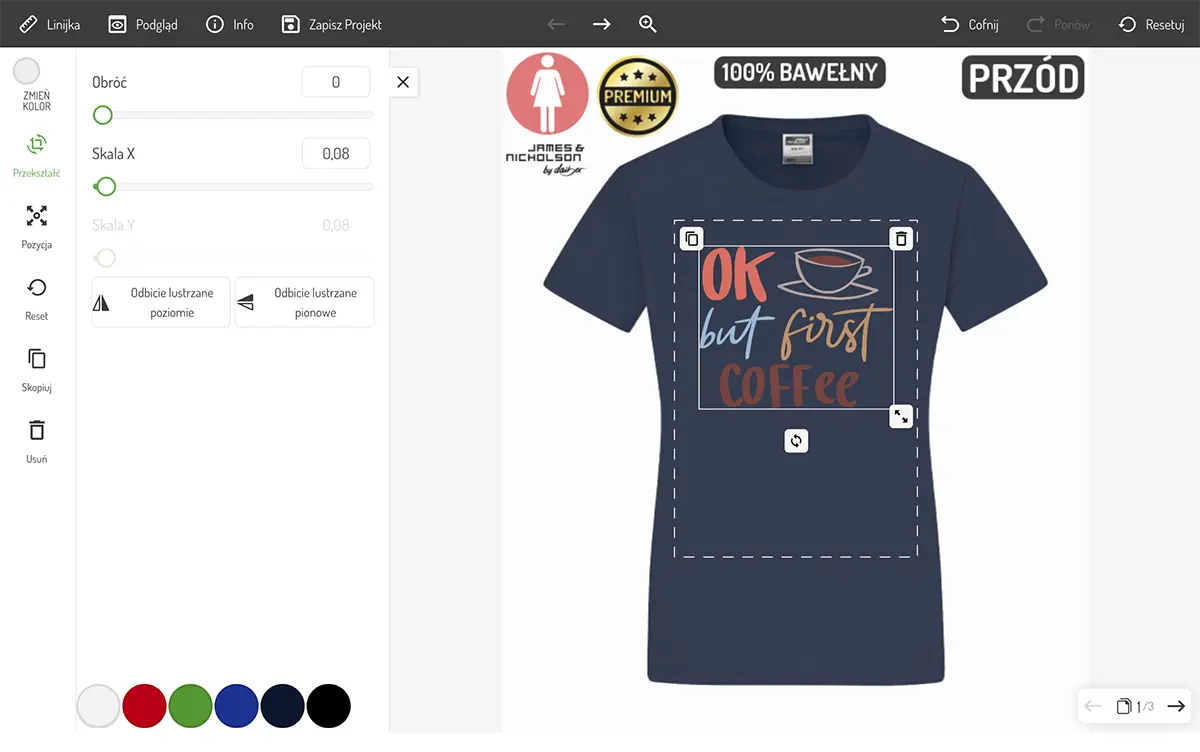 Okno kreatora nadruków - dodawanie obrazka