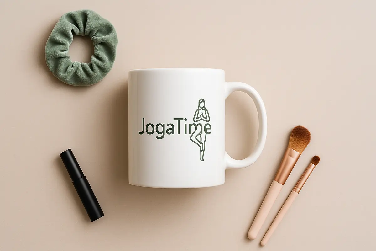 kubek prezent dla przyjaciółki, z napisem JogaTime i grafiką pozycji